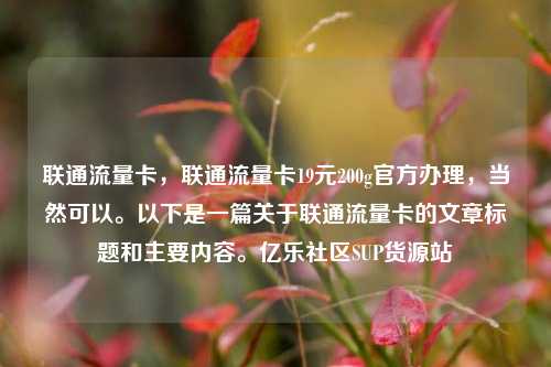 联通流量卡	，联通流量卡19元200g官方办理，当然可以	。以下是一篇关于联通流量卡的文章标题和主要内容。亿乐社区SUP货源站  第1张
